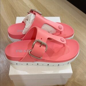 Prada Coral Pink Buckle Platform Thong Sandals